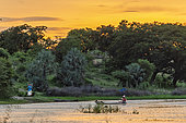 Canoeing on the Okawango, Kavango West, Namibia, Africa