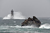 Stormy waves, Four lighthouse, off Porspoder, Finistère, Brittany, France