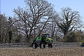 Chemical spraying by tractor, Brognard, Doubs, France,