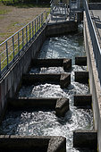 Fish pass, lock, hydroelectric power station on Rohrschollen Island, Strasbourg, Bas-Rhin, France
