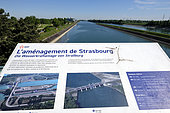 Panel, The development of Strasbourg, hydroelectric power station on Rohrschollen Island, Alsace Canal, Canalized Rhine, Strasbourg, Bas-Rhin, France