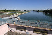 Hydroelectric power station on Rohrschollen Island, Alsace Canal, Canalized Rhine, Autonomous Port, Strasbourg, Bas-Rhin, France