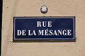 Rue de la Mesange, street sign, Strasbourg, Bas-Rhin, France