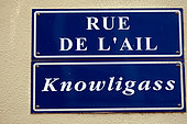 Rue de l Ail, street sign, in French and Alsatian, Strasbourg, Bas-Rhin, France