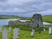 St Olaf's Kirk, a church dating back to the middle ages. The island Unst, part of the Shetland Islands. Europe, Great Britain, Scotland, summer