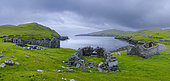 The old seasonal Haaf Fishing Station in Fethaland, North Roe, Shetland Islands. Haaf Fishing with open fishing boats called sixern or sixereen was once a main income for Shetland. Europe, Great Britain, Scotland, Shetland Islands