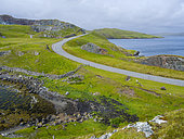 L'isthme de Mavis Grind, à l'est la mer du Nord, à l'ouest l'océan Atlantique. Europe, Grande-Bretagne, Écosse, Îles Shetland, Northmavine