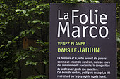 Sign in the park of the Musée de la Folie Marco, Barr, Bas-Rhin, France