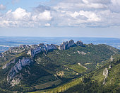Terraced vineyards in the Dentelles de Montmirail, Vaucluse, Provence, France