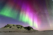 Northern lights on Cape Swainson, Scoresby Strait, ScoresbySund, Greenland