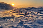 Sunset on the pack ice, Scoresby Strait, Scoresbysund, Greenland