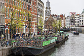 Bicycle parks on barges in Amsterdam, Netherlands.