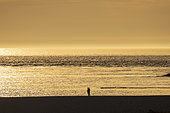 Couple on a beach at sunset, Normandy, France