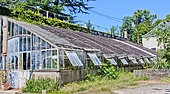 The glass greenhouse of the jardin des plantes gardeners, Le Mans, Sarthe, France