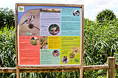 Sign "Where have the birds of our countryside gone?" Beaufay, Sarthe, France.