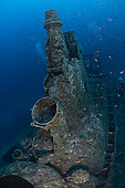 Divers and the wreck of the mine-spotting submarine Le Rubis. On January 31, 1958 she was sunk by Commandant Riffaud 3 km off Cap Camarat. Var. France.