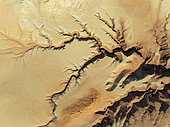Canyon in the Tsondab Valley in the Namib Desert. Aerial view. Drone shot. Namibia.