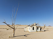 The long abandoned Garum train station in the southern Namib Desert. Aerial view. Drone shot. Namibia.