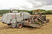 Old-fashioned harvesting with a very old post-war Claas combine harvester, Harvest Festival, Valenne, Sarthe, France