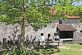 Sainte-Suzanne, Water from the Erve River feeds several mills and old wash houses, medieval town that defied William the Conqueror, town perched on a 70-meter rocky outcrop, most beautiful villages in France, small town full of character, Mayenne, France