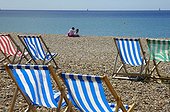 UK/England, Brighton. Brighton, deckchairs on the beach