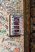 Love messages written on the doorbell near Juliet's house, Verona, Veneto, Italy