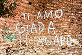 'I love you Giada, I adore you' (from Greek 'Agape'). Graffiti on a wall in Verona, Veneto, Italy