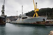 Galeb, Tito's old luxury yacht, lies in a state of decay in a shipyard in Rijeka, Croatia. The Croatian government intends to convert the ship into a floating museum.