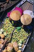 Vietnam;Cantho Province;Mekong Delta - Overview of two women sorting vegetables on a boat at the floating market on the Mekong River, near the town of Cantho.