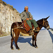 Man on a donkey, Lesvos, Greece