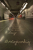Sweden, Stockholm, Tunnelbana or T-bana (subway); Nack Rosen station or cinematographic studio's station, Dostojevshij's text, decorated by Lizzie Olsson Arle © ADAGP