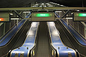 Sweden, Stockholm, Tunnelbana or T-bana (subway), Rissne station, escalator, 'UPP'