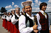 Trakai Lithuania. Young people wearing traditional costumes during a parade;