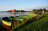 Trakai, Lithuania: boats moored along the coast of the Galves lake;