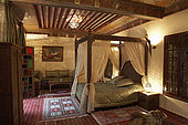 Bedroom interior of Riad El Yacout, traditional Moroccan riad, Fes, Morroco. Property released.
