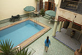Swimming pool, Riad El Yacout, traditional Moroccan riad, Fes, Morroco. Property released.