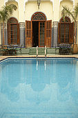 Swimming pool detail, Riad El Yacout, traditional Moroccan riad, Fes, Morocco. Property released.