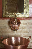 Bathroom interior, Riad Larrousa, traditional Moroccan riad, Fes, Morocco. Property released.