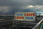 Sign for traditional Fish and Chips near Brighton Pier