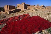 Carpets drying under the sun, Dades Valley, Morocco