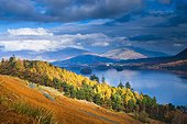England, Cumbria, Derwent Water. An autumnal view over Derwent Water towards Skiddaw and Blencathra from near Cat Bells in the Lake District National Park.