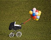 Balloons and baby buggy