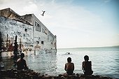 Children Jumping Into Ocean; Salvador, Bahia, Brazil